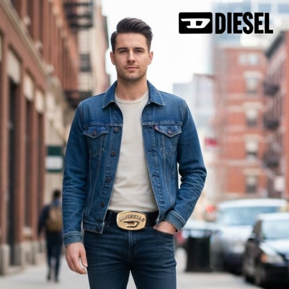 Diesel Y2K Superstar Vintage Buckle Black Leather Belt Made in Italy